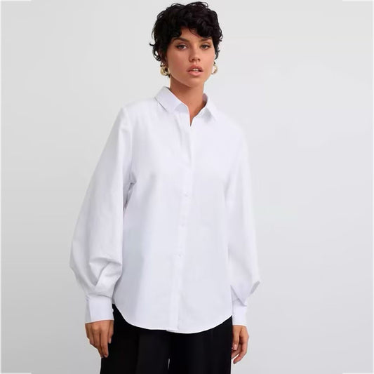 [Customized] White shirt women's long sleeves  spring clothing medium and long loose top fashionable casual women's shirt