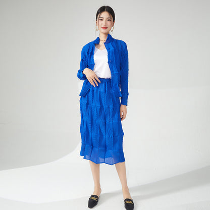 2025 Nanyou high-end women's clothing Sanzhai spring and autumn suit skirt single-breasted pleated shirt jacket straight skirt pleated two-piece set