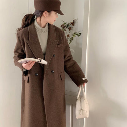 2025 Double-breasted flap Korean extended suit collar double-sided wool coat temperament popular autumn and winter woolen coat women