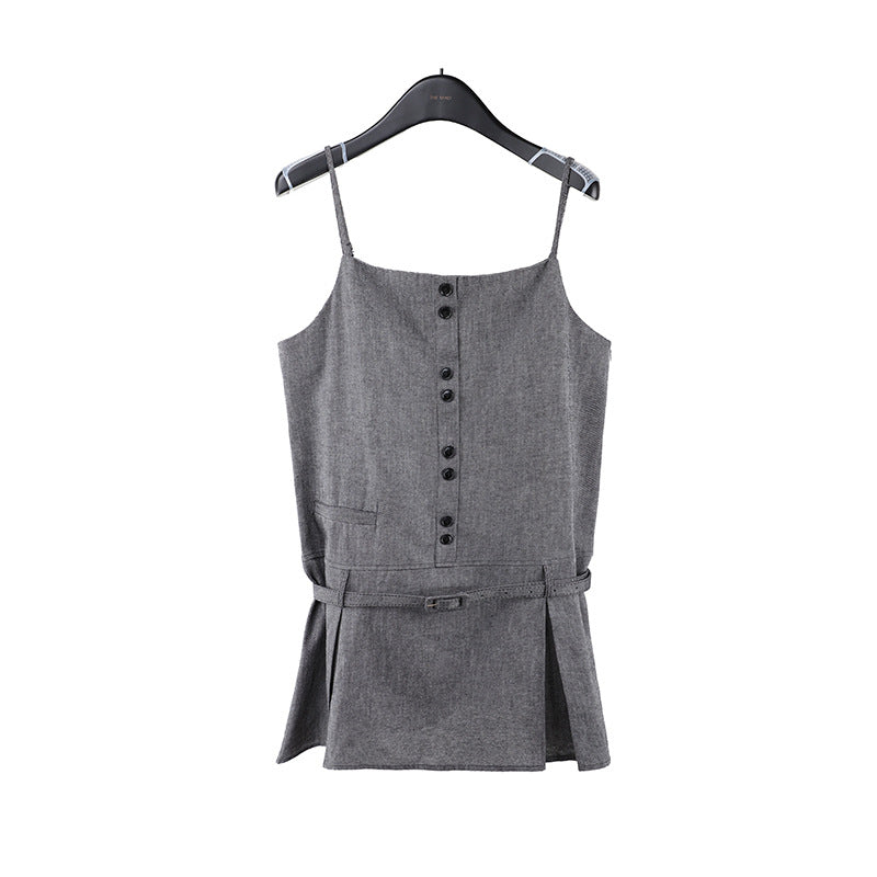 2025 TEH MIND Tencel suspender skirt 2025 thirteen lines of summer new Korean version of high waist and thin A-word skirt 013AX