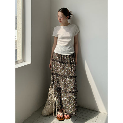 2025 THE MIND Tencel floral skirt 2025 summer new gentle wind high waist thin A-shaped skirt 011AX