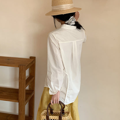 [Customized] Shirt girl  spring new high-count pure cotton classic blue and white stripes medium and long commuter workplace