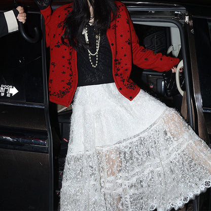 2025 Sleepwalking in Wonderland "Autumn and Winter Skirt Soft Mist Hollow White Lace Skirt