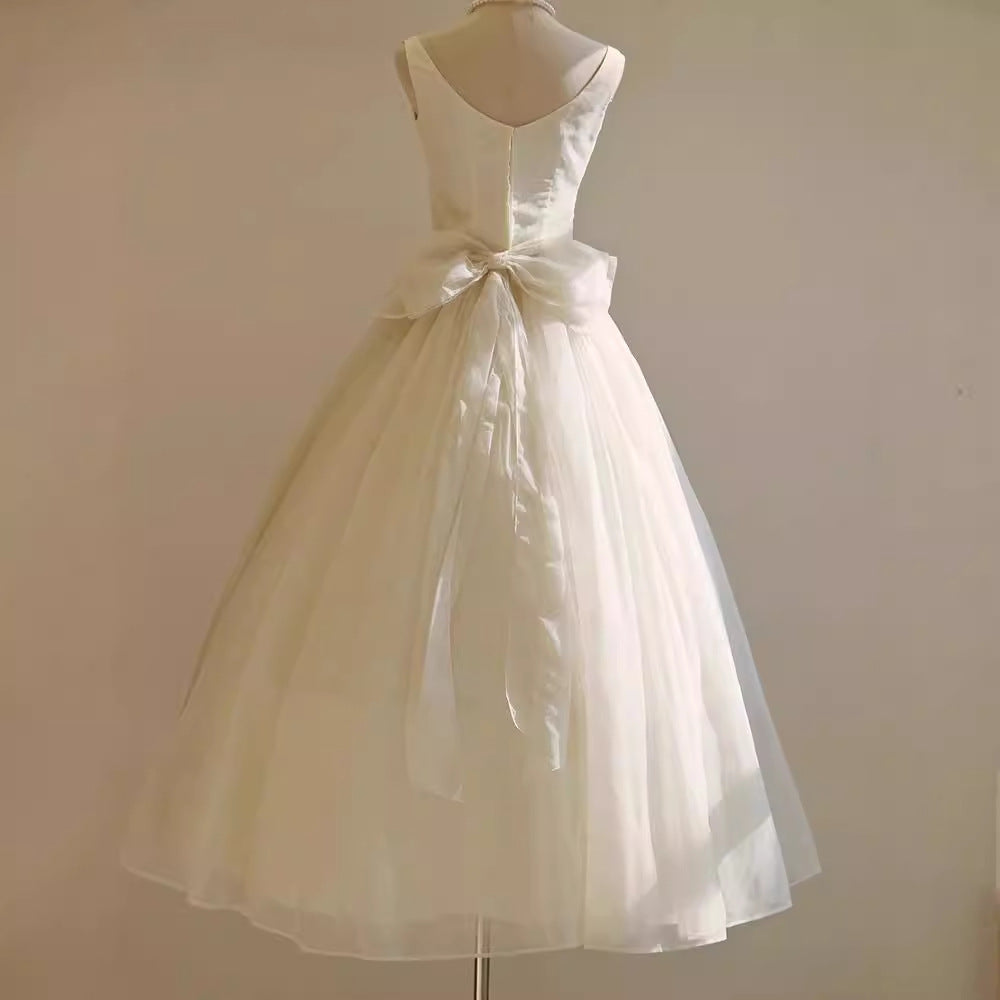 2025 light wedding dress bride small simple suspender collar small white dress retro super fairy temperament engagement dress