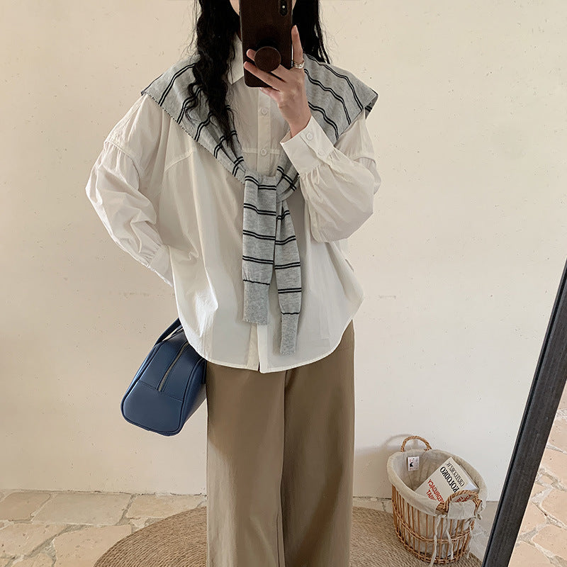 [Customized] Shirt Girl  Spring New Combed Cotton Pure Cotton Medium and Long White Shirt Skinny Niche Top