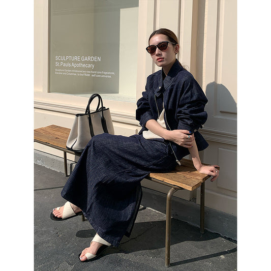 2025 THE MIND denim jacket + big swing skirt set 2025 early spring new casual fashion set T225