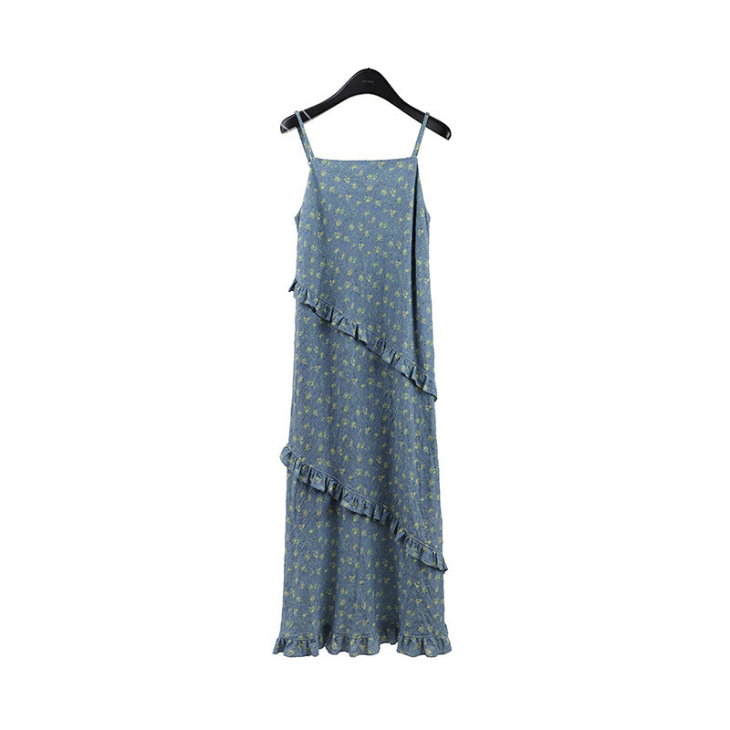 2025 THE MIND floral suspender skirt 2025 thirteen lines summer new design long dress 025AX