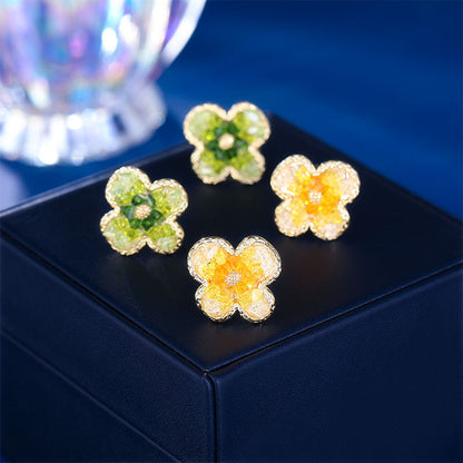 2025 S925 Silver Needle Small Fresh Mori Earrings Summer Versatile Earrings Female Sweet Temperament Earrings Crystal Flower Earrings