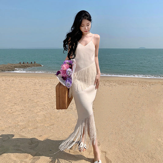 2025 Photo super fairy beach dress women's summer Sanya seaside vacation dress high-end suspender long dress travel wear