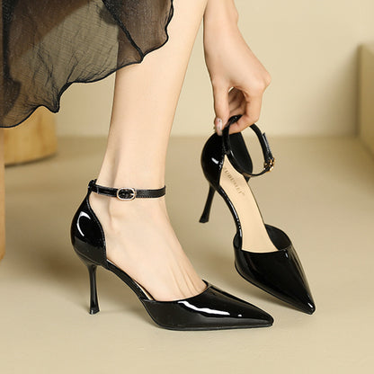2025 811-6 one-word high heels with bag head women pointed thin heels 2025 summer new sexy hollow sandals women