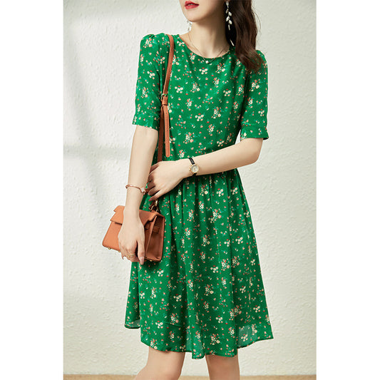 2025 Floral silk dress women's clothing  summer new thin fairy thin  medium and long mulberry silk skirt