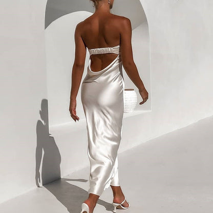 2025 style banquet evening dress pendant feeling Spice girl dress  summer new solid color halter waist dress