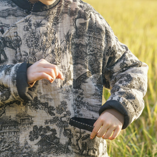 retro double-layer printing thickened diagonal placket Guochao cotton-padded coat, new Chinese personalized cotton-padded coat M21436