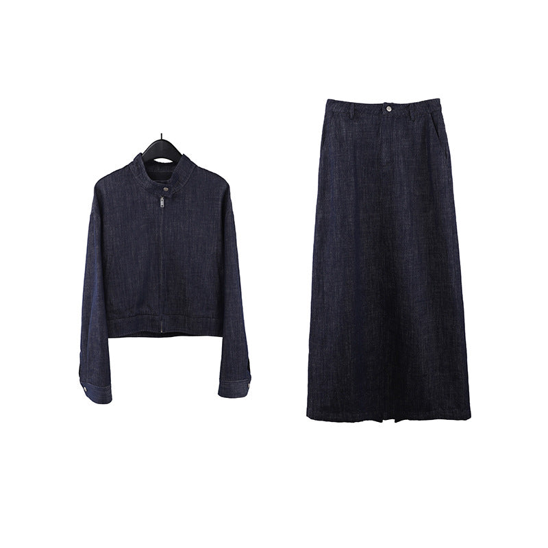 2025 THE MIND denim jacket + big swing skirt set 2025 early spring new casual fashion set T225