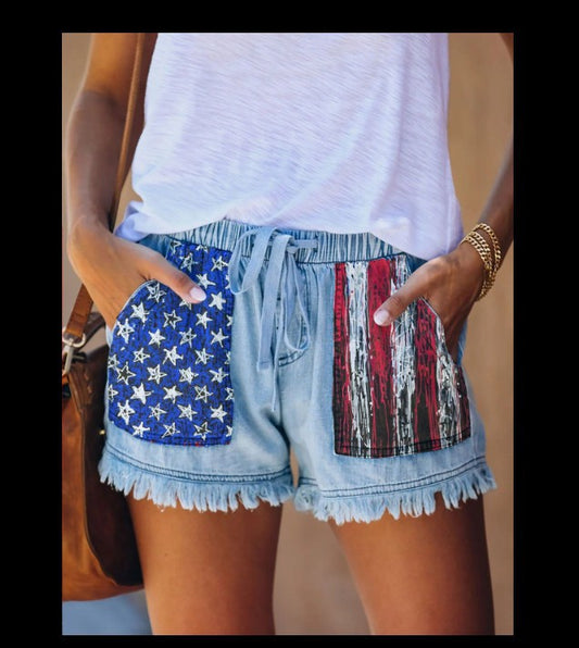 2025 2025 Popular trade high-waisted drawstring fringed denim shorts for women