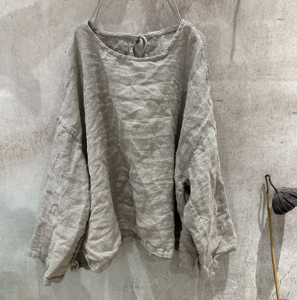 2025  25/04 Xiao Luo, yarn-dyed linen literary and retro lace-up jumper