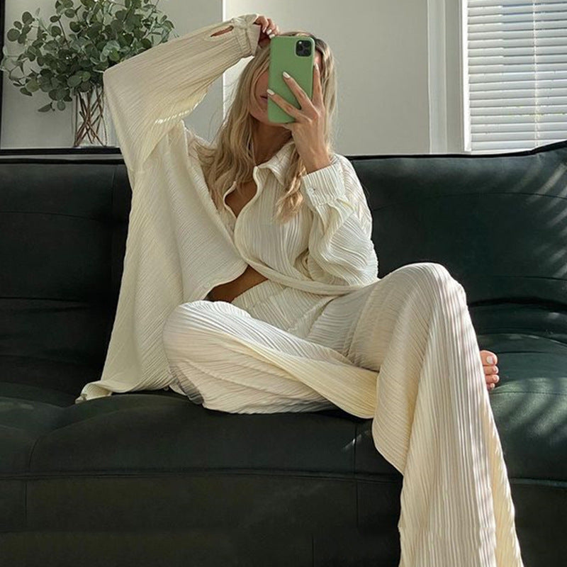 2025 eBay hot summer new fashion suit street shot Internet celebrity lace cardigan top slightly pull loose trousers