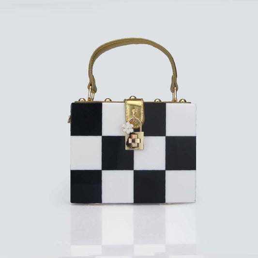 popular new Korean Internet celebrity contrasting color retro checkerboard lock chain box bag portable shoulder messenger bag
