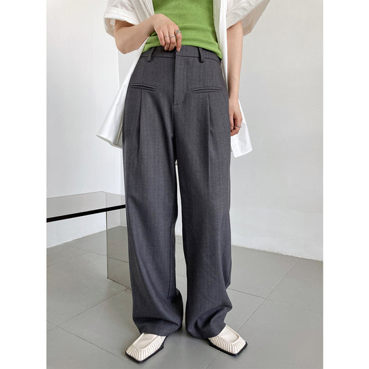 Luxi, spring and autumn design double pocket drape floor pants women's Korean version loose casual wide-leg suit pants 1056