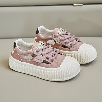 2025  summer new Korean version ins breathable little white shoes women's hollow casual board shoes thick-soled versatile muffin shoes M15