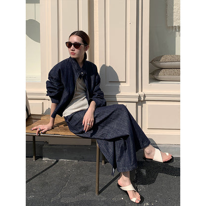 2025 THE MIND denim jacket + big swing skirt set 2025 early spring new casual fashion set T225