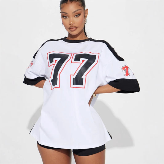 Autumn new New  Popular trade loose fashion casual contrasting sports top simple printing short sleeve T