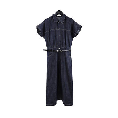 2025 THE MIND Denim Splicing Shirt Dress 2025 Summer New Waist Skinny Long Skirt 030AX