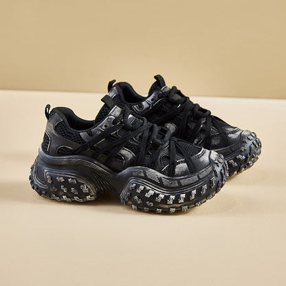 2025  ins Korean version of the new dad shoes girl  spring student running sports thick sole height increase casual street shot M-91