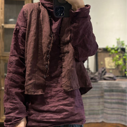 2025    23/8/Fleeting years/Early autumn literary and retro linen bag buckle high neck shoulder cover cover base outer wear