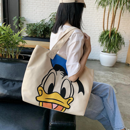 XIANGTUIBAO South Korea Dongdaemun Simple Canvas Bag Female Mickey Mouse Cloth Bag Ins Large Capacity Student Casual Shoulder Bag