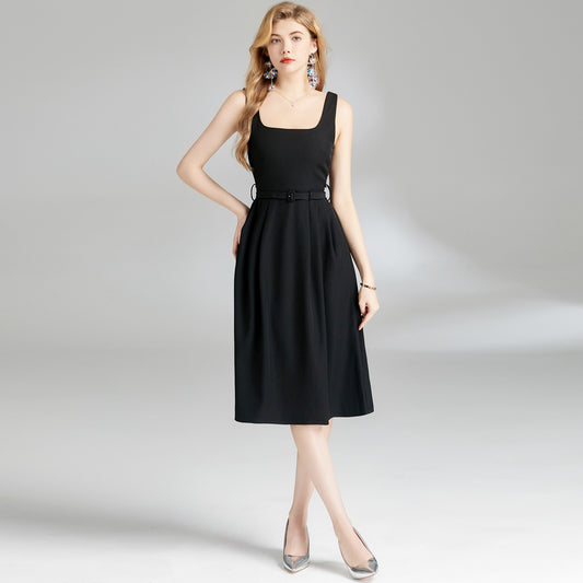 Popularan Station popular Summer New Black Suspender Dress Women's  Waist Skinny Elegant Temperament Long Dress