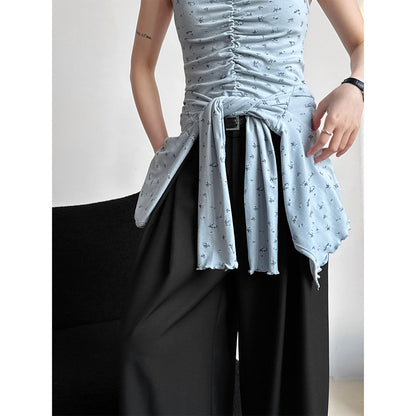 Luxi, spring women's clothing  gentle floral long-sleeved knitted cardigan jacket + suspender vest two-piece set 2881