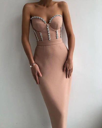XIANGTUIBAO popular New fashion new high-waisted pink evening dress  EBAY medium and long group dress