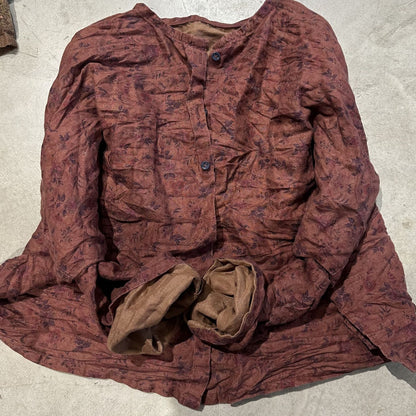2025    23/8/Early Autumn/Early Autumn Literary Retro Linen Printed Cardigan Shoulder Crew Neck Shirt