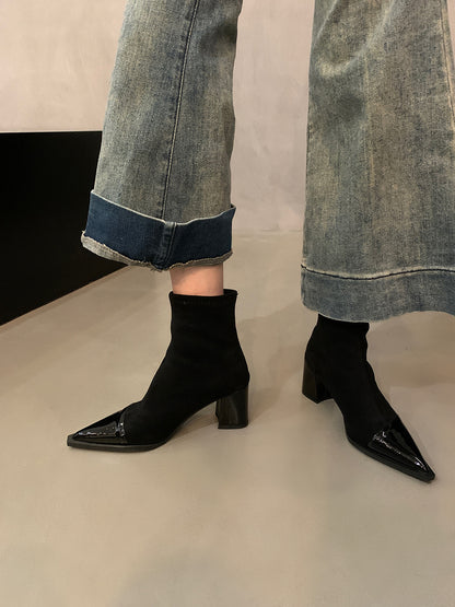 2025  Thick high heels pointed thin boots short boots women's shoes popular new autumn and winter single boots leopard print  temperament small bare boots