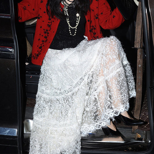 2025 Sleepwalking in Wonderland "Autumn and Winter Skirt Soft Mist Hollow White Lace Skirt