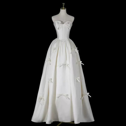 2025 Super fairy  satin light wedding dress  new simple yarn white tube top bridal engagement dress welcome out