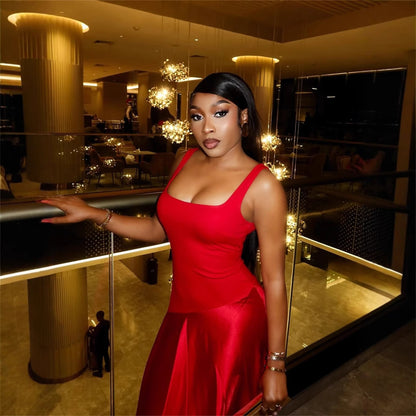 new New fashion banquet slim-fit sexy solid color U-neck splicing vest long dress dress dress