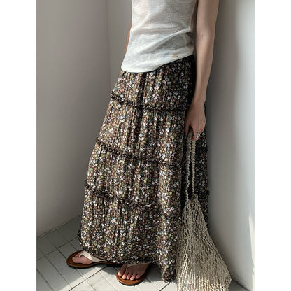 2025 THE MIND Tencel floral skirt 2025 summer new gentle wind high waist thin A-shaped skirt 011AX