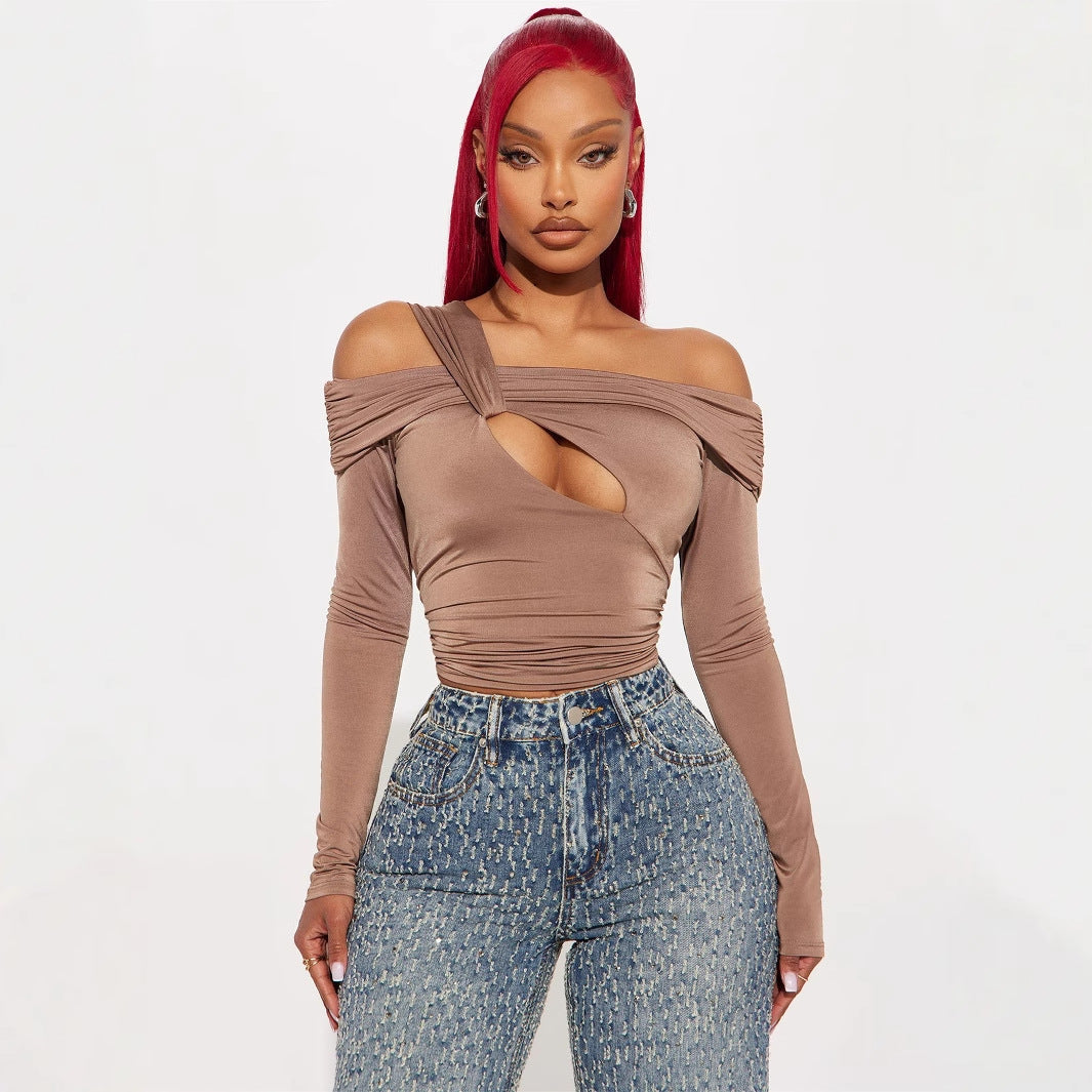 Autumn new New  Popular trade fashion design sense slim sexy spice girl solid color trend long-sleeved top women