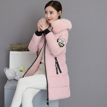 2025 cotton-padded clothes women's medium and long slim and thin cotton-padded clothes jacket large size large fur collar thickened large size cotton-padded jacket tide wholesale