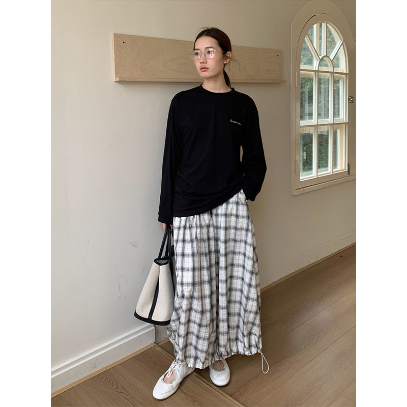 2025 THE MIND plaid cotton bud skirt 2025 summer new Korean version casual versatile high waist skirt T286