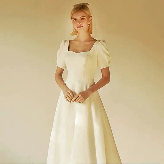 2025 Large size light wedding dress  simple fat MM travel photography Korean version solid color enlarged and fattened wedding certificate satin dress