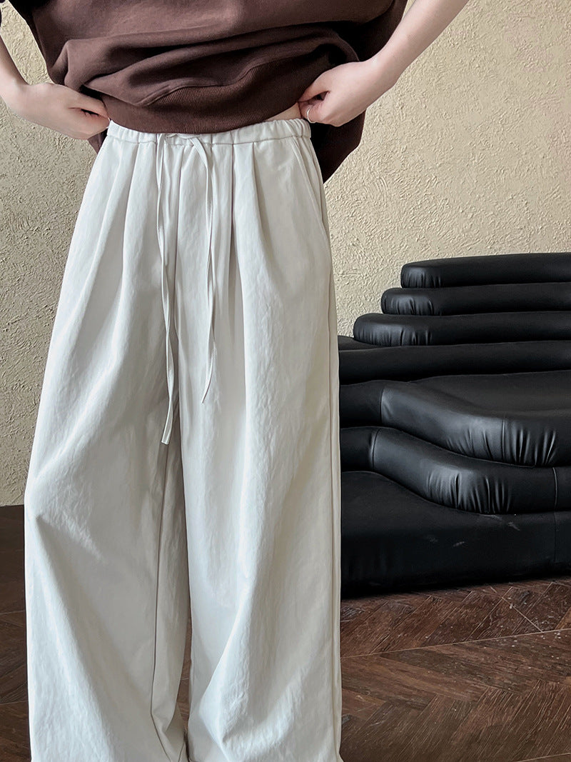 Luxi, simple drawstring big pants wide-leg pants women's popular autumn new elastic waist casual pants straight pants 1813