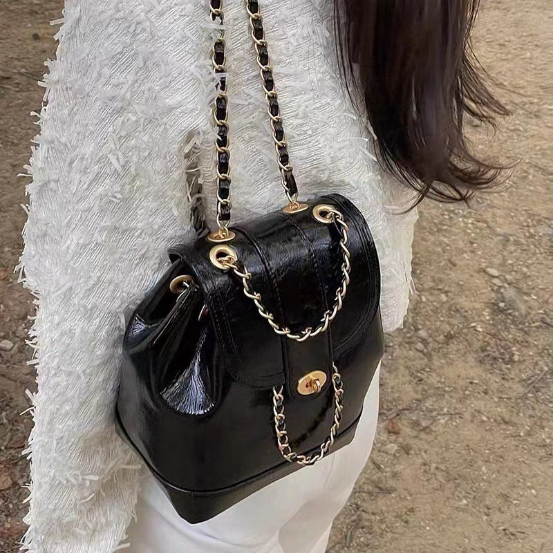 XIANGTUIBAO South Korea Niche Autumn and Winter Mini Chanel Style Chain Backpack Female Ins Blogger Student Oil Wax Leather Shoulder Bag