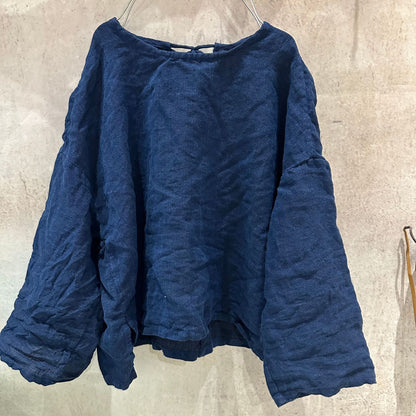 2025  25/04 Xiao Luo, yarn-dyed linen literary and retro lace-up jumper