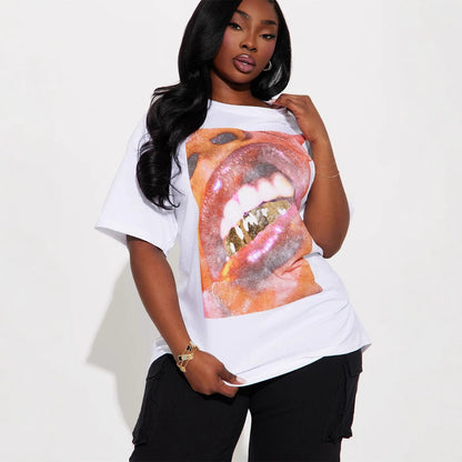 new New Popular trade trend fashion street printing loose casual contrasting color V-neck short-sleeved top T-shirt women
