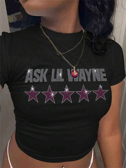 summer new women's clothing New Popular trade fashion trend printing slim-fitting short T-shirt short sleeve