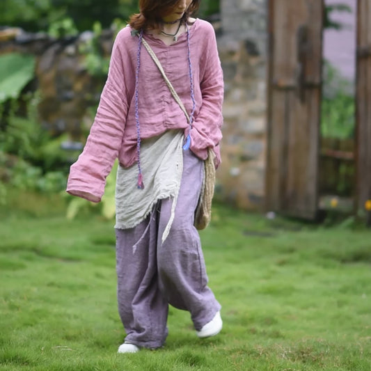 2025    24/6 SN69 literary and casual linen solid color thin long-sleeved jumper