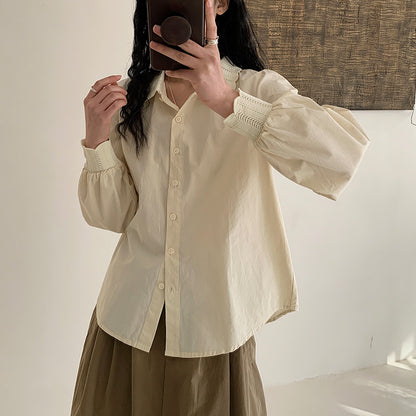 [Customized] Shirt Women's  Spring New Cotton  Apricot Lace Collar Long Sleeve Shirt